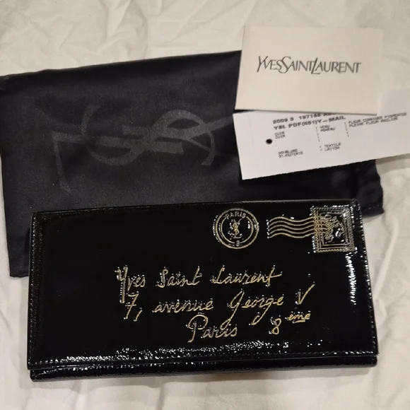 YSL Yves Saint Laurent Black and Gold Wallet - Picture 1 of 11